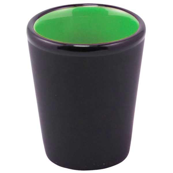 1.5 oz ceramic shot glass - Black Matte Satin Exterior w/ Colored Glossy Interior and Gloss Black Rim - Image 17