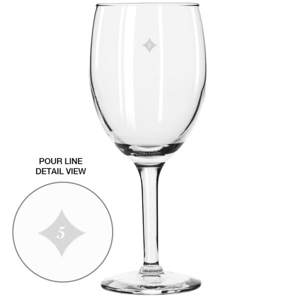 8 ounces Libbey citation wine glasses. Pre-Decorated with a 5 oz pour mark - MADE IN USA