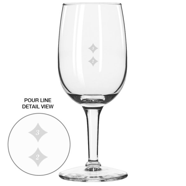 6.5 ounces Libbey citation tall wine glass. Pre-Decorated with 2 oz and 3 oz pour marks - MADE IN USA