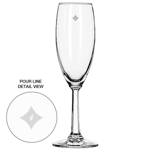 6 oz Libbey napa country champagne flute. Pre-Decorated with a 4 oz pour mark - MADE IN USA